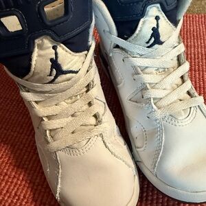 Jordan White and Blue Leather Sneakers 1 owner, original box with lid.